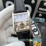 High Quality Clone Cartier Tank White Dial Black Leather Strap Watch